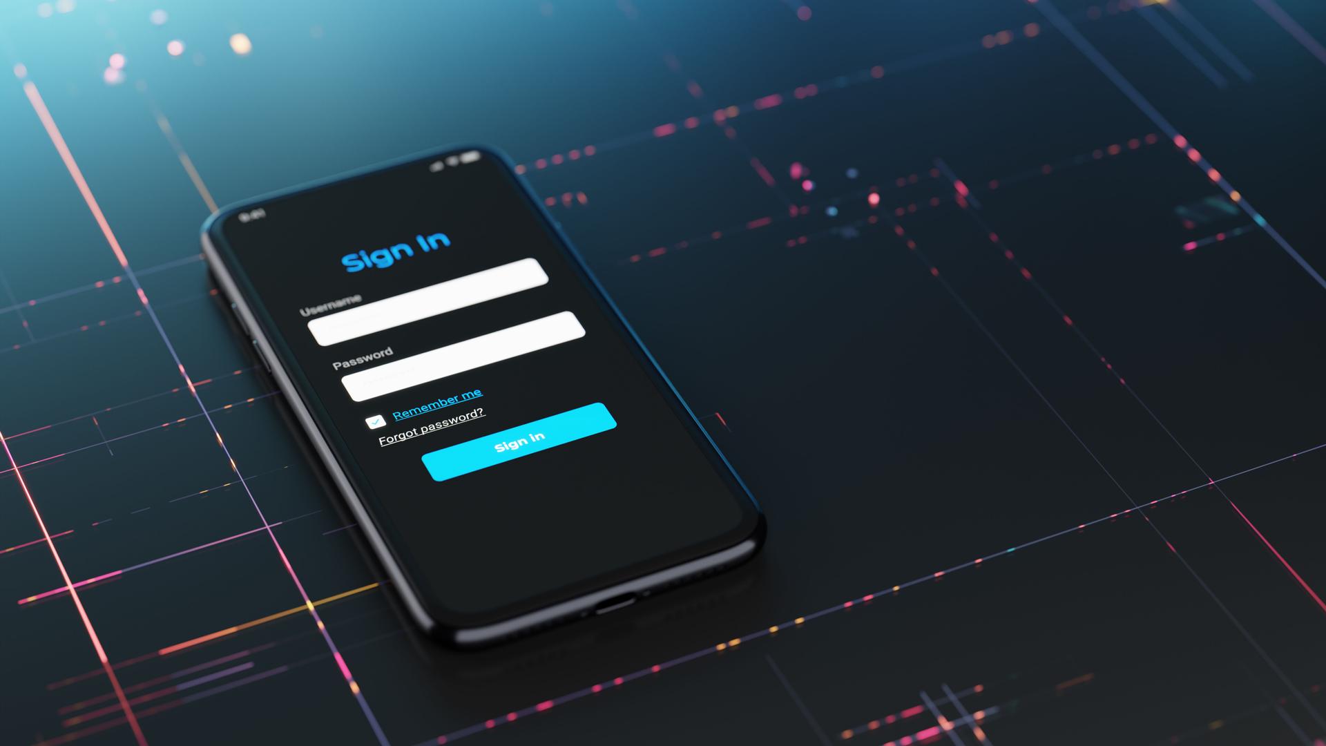 Modern Smartphone Displaying Login Screen with Stylish Digital Interface
